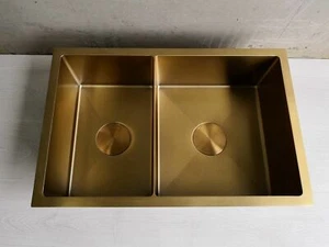 Burnished Brass Gold stainless steel double bowl kitchen sink hand made 1.5 mm - Picture 1 of 8