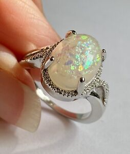 Simulated Opal Silver Plated Ring Size P Brand New