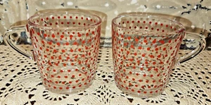 Pair of IKEA Red Polka Dot Glass Coffee Mugs Tea Cups 18314 Made in France 6 oz. - Picture 1 of 9