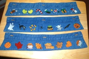 Vintage Denim Removable Holiday Embroidered Collars, Set of 3, 1990's - Picture 1 of 4