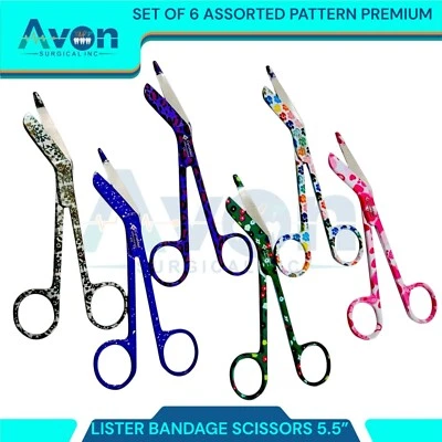Tijeras vendaje de enfermera con patrón multicolor de 5,5 pulgadas, juego surtido de 6 piezas - Premium Foto 1 de 4