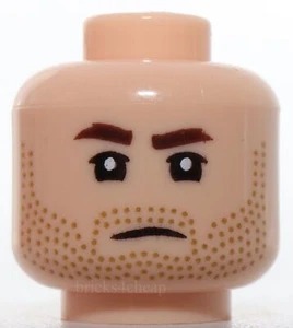 Lego Head Dark Brown Brows Upper Eyelids Medium Nougat Stubble Frown Angry Jod - Picture 1 of 2