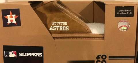 NIB Mens 7 - 8 Tan Houston Astros Slippers Small S 7.5 Camel/Khaki Cover