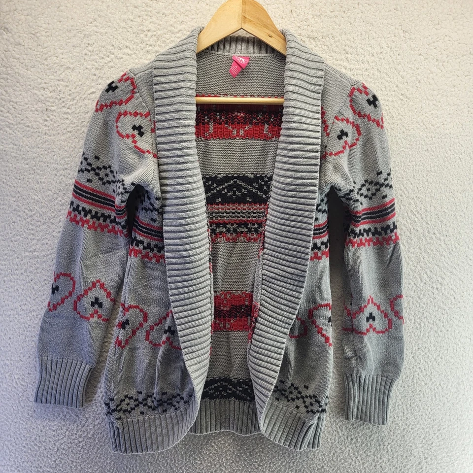J. Khaki Open Cardigan Sweater Girls XL Gray Hearts Logo Long Sleeve Heavy - Image 1 of 4