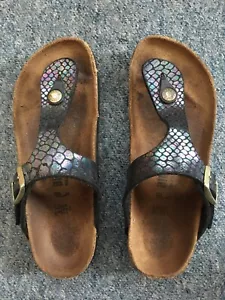 Birkenstock Sandalen Gr. 35 Zehensteg Kairo unisex Schwarz Leder Damen Schuhe - Bild 1 von 6