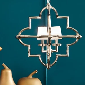 Zanetta Moroccan Silver Ceiling Light Metal Adjustable Gatsby 4 Arm Chandelier - Picture 1 of 8