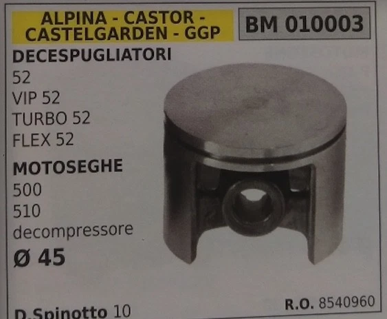 8540960 PISTONE COMPLETO MOTOSEGA ALPINA CASTOR CASTELGARDEN 500 510 D.45 - Immagine 1 di 1