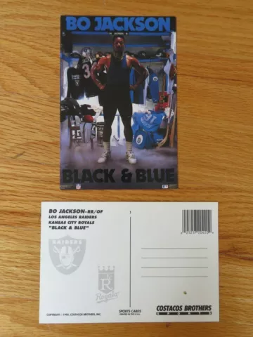1990 Costacos Brothers BO JACKSON "Black & Blue" Poster Postcard RAIDERS ROYALS Cover