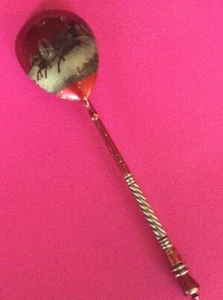 LARGE TROIKA PICTORIAL RUSSIAN SILVER 84 LACQUER ENAMEL SEMENOVA SPOON ANTIQUES - Picture 1 of 10