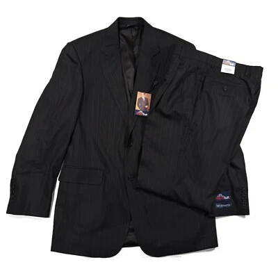 Stafford Super Suit 2 Piece 40L Jacket 32 x 32 Pants Black Pinstripe Wool NWT - Image 1 of 4