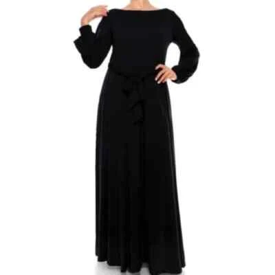 Maxi Vestido Janette Plus Moda Negro Cuello Barco Campana Manga Larga Modesto 3X Foto 1 de 3