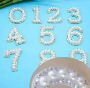Pearl Rhinestone Number Patch - Glue-On/Sew-On Patches for Jackets, Bags, Crafts - Picture 1 of 3