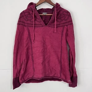 Eddie Bauer Womens Knit Hoodie Size M Red Nylon Blend V-Neck Drawstring Pullover - Picture 1 of 8