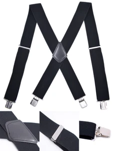 Mens X-Back 2" Adjustable Elastic Braces Suspenders w/ Heavy Duty Metal Clips - Picture 1 of 6