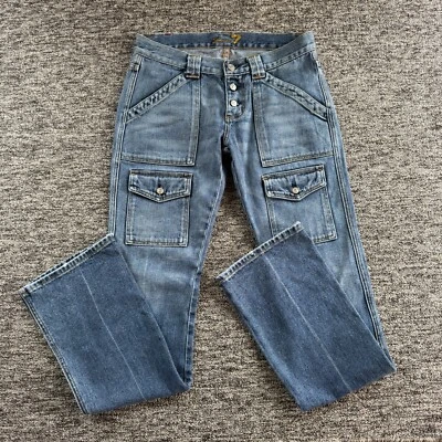 7 For All Mankind Jeans Womens W26 L34 Light Blue Denim Flared Cargo Utility - Image 1 of 4
