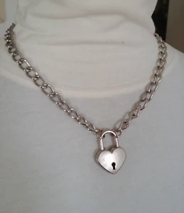 New Stainless Heart Lock and Key Necklace Large Chain Link Padlock Pendant Charm - Picture 1 of 14