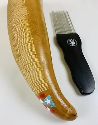 DE LA MATA Guiro Puerto Rico 9-11” Corte Original Con Bandera Puerto Rico Y Puyero Especial