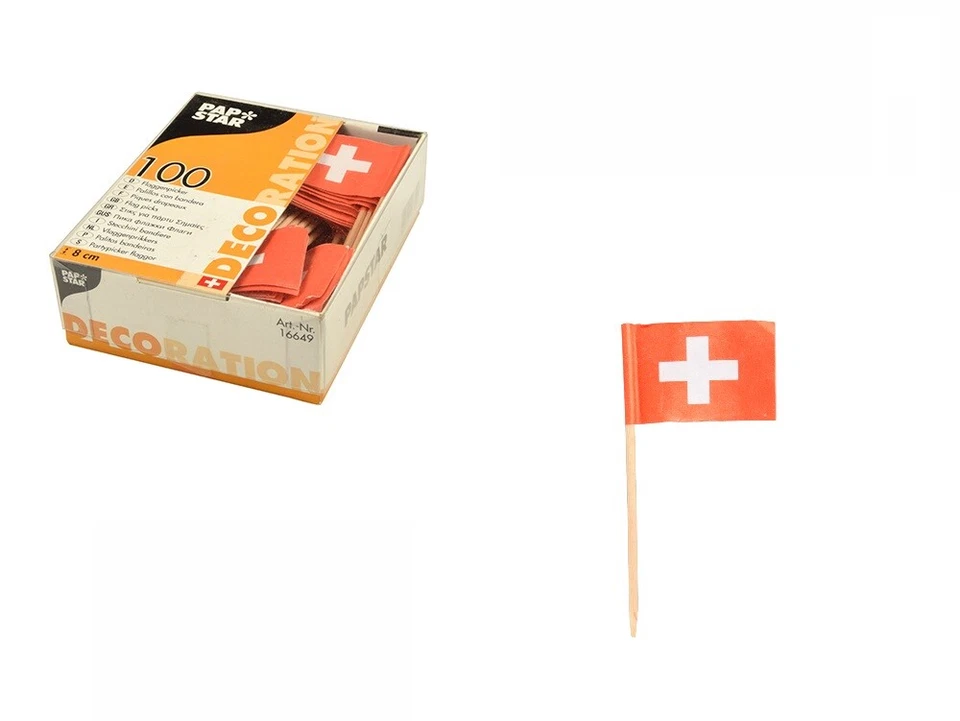 100 Deko-Picker 8 cm Schweiz Länder Flaggenpicker Fahnenpicker Flagge picker - Bild 1 von 1