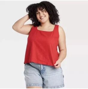 Ava & Viv Linen Blend Square Neckline Sleeveless Shirt Tank Top size 2X Red NEW - Picture 1 of 5