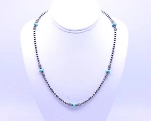 Collar de perlas navajo de turquesa y plata esterlina genuino de 8 mm Kingman Arizona - Imagen 1 de 6