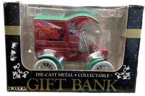 1990 ERTL Die Cast Metal Bank Happy Holidays 1905 Ford Delivery Car Bank