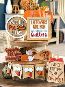 10 - Piece Fall Thanksgiving Tiered Tray Set, Pumpkin Gnome, Farmhouse Deco - Picture 1 of 10