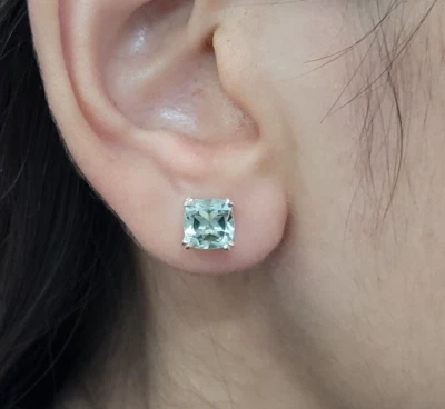Pendientes Cojín Amatista Verde Natural Plata de Ley 925 Foto 1 de 4