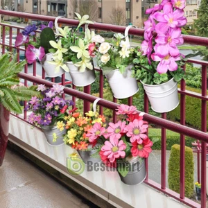 10X Hanging Planter Plant Fence Balcony Railing Wall-Mounted Flower Pots Basket - Picture 1 of 11