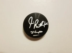 Disco de hockey firmado por los pingüinos de Pittsburgh Jim Rutherford certificado certificado de autenticidad - Imagen 1 de 1