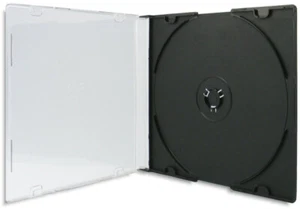 100-Pak Single 5.2mm Ultra-Slim CLEAR/BLACK Jewel Cases (clear top, black base) - Picture 1 of 1