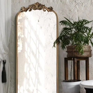 Large Gold Antique Mirror, Tall Arched Floor Mirror,Ornate Design Vintage Wall M - Picture 1 of 9