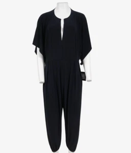 Norma Kamali Rectangle Jog Jumpsuit Size Large Midnight Blue Poly Plissee V - Bild 1 von 11