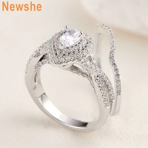 925 Silver Bridal Ring Set Teardrop Promise Engagement Ring Set Cubic Zircon - Picture 1 of 9