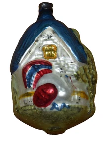 Vintage Mercury Glass Czechoslovakia Ornament House with Turkey 3 inches - Picture 1 of 2