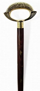 Vintage Brass Silver Nickel Handle Antique Cane Wooden Walking Stick Cane style - Picture 1 of 9