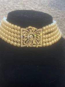 KJL Kenneth Jay Lane Faux Pearl Rhinestone Necklace Vintage Designer Jewelry - Picture 1 of 14