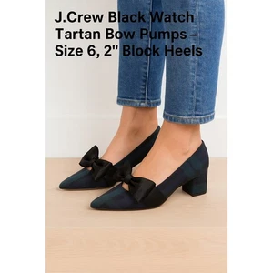 J. Crew schwarze Uhr Schottenkaro Schleife Pumps Größe 6, 2" Blockabsatz - Bild 1 von 8