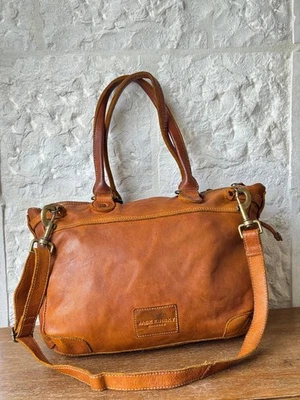 Bolso Bandolera de Cuero Vintage Jack Kinsky Hamburgo Marrón Coñac Foto 1 de 4