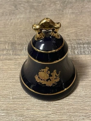 Лиможский литой фарфоровый кобальтовый синий золотой колокол 22 карата сделано во Франции винтажный - Изображение 1 из 4