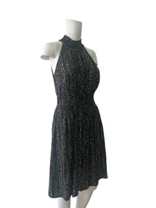 M&S Collection Fit & Flare Dress Size 12 Womens EU40 Black Spotted Racer Neck - Picture 1 of 12