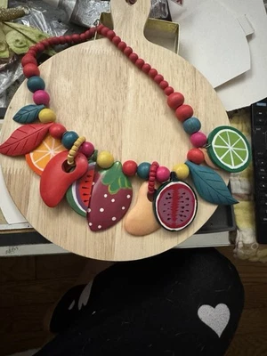 Винтажный фрукты ожерелье деревянный многоцветный оранжевый арбуз ягоды лайм - Изображение 1 из 2