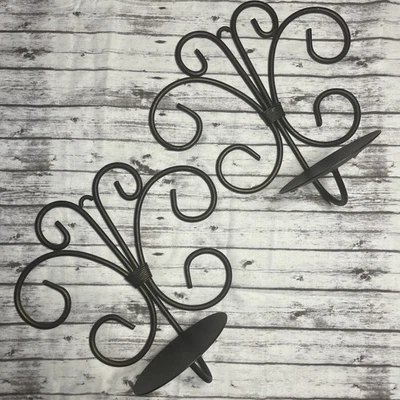 Pair of Vintage Cast Iron Scroll Wall Sconces – 10”+ Spanish Revival Style - Image 1 of 4