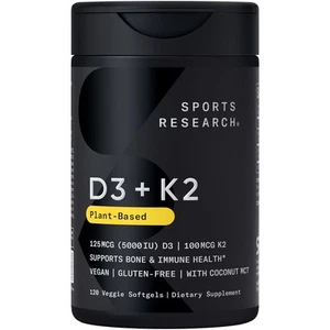 Vitamin D3 + K2 5000iu Plant-Based D3 + 100mcg Vitamin K2 as MK-7 - 120 Softgels - Picture 1 of 7