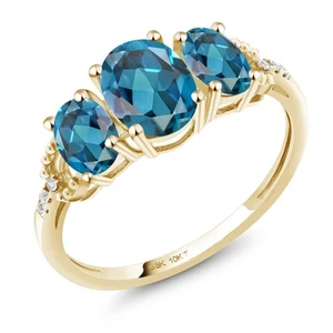 10K Yellow Gold London Blue Topaz and Diamond Accent Engagement Ring | 2.22 - Picture 1 of 5