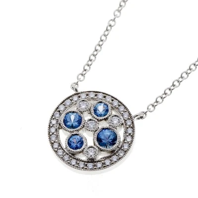 Платиновое ожерелье с подвеской из сапфира и булыжника Tiffany & Co. Pt950 16 дюймов - Изображение 1 из 4