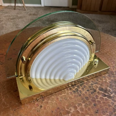 Brass Glass Art Deco Wall Sconce Demilune Sconces Halo Half Moon  - Image 1 of 4