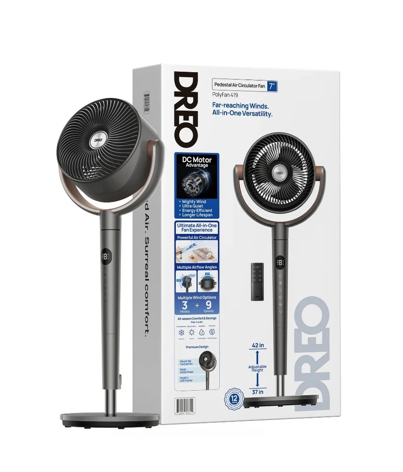Dreo DWPF09 Quiet Osciallating Pedestal Fan 8 Speeds 3 Modes 120 Degree 120