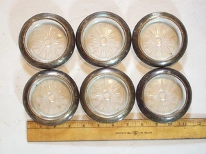 Manny STERLING 04 SILVER 0.925 COASTERS FRANK M. WHITING & CO CLEAR GLASS 3 3/4 - Picture 1 of 11