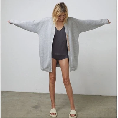 Cárdigan Lunya Acogedor Algodón Seda Botón Frontal en Gris Jaspeado Talla L/XL Foto 1 de 4