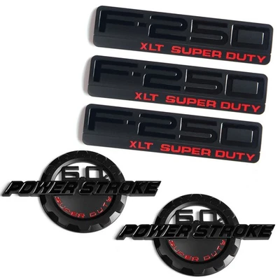 5 OEM 6,0 L POWER STROKE + F-250 XLT Super Duty emblema se adapta a negro rojo F250 Foto 1 de 4